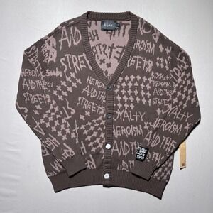 Ksubi Heroism Java Cardigan Mens Medium Brown Graphic Knit Sweater Allover Print